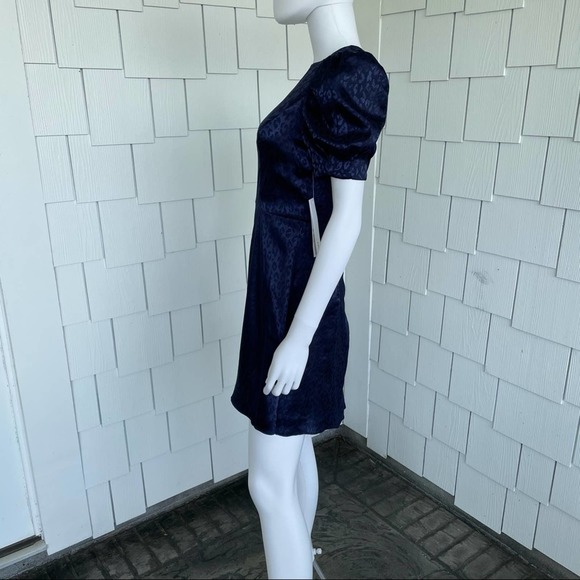 AQUA for BLOOMINGDALE'S Women's Navy Tonal Leopard Print Short Sleeve Dress sz S - Picture 4 of 6